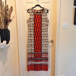 Ashley Stewart vibrant sleeveless maxi dress with a bold geometric pattern